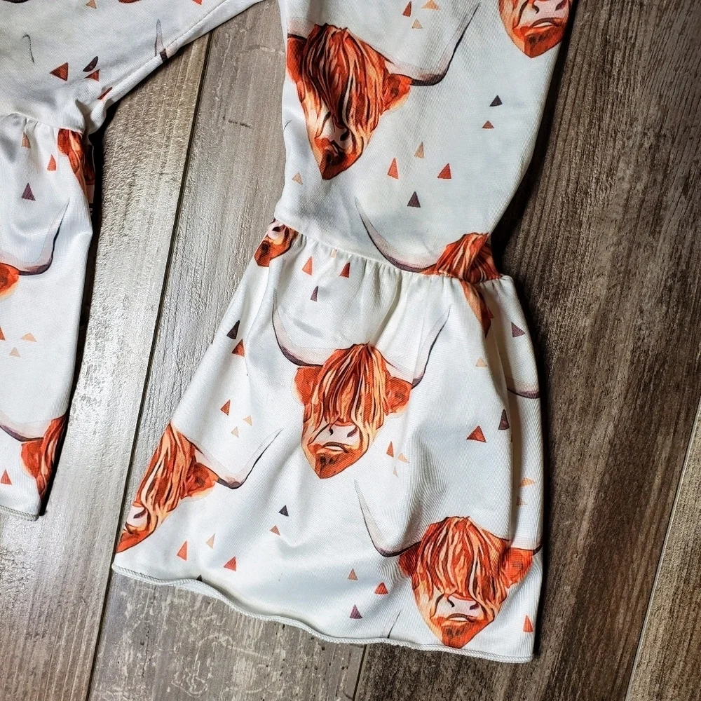Toddler Girl Western Cow Print Flared Pants Size 110 2-3 Years EUC